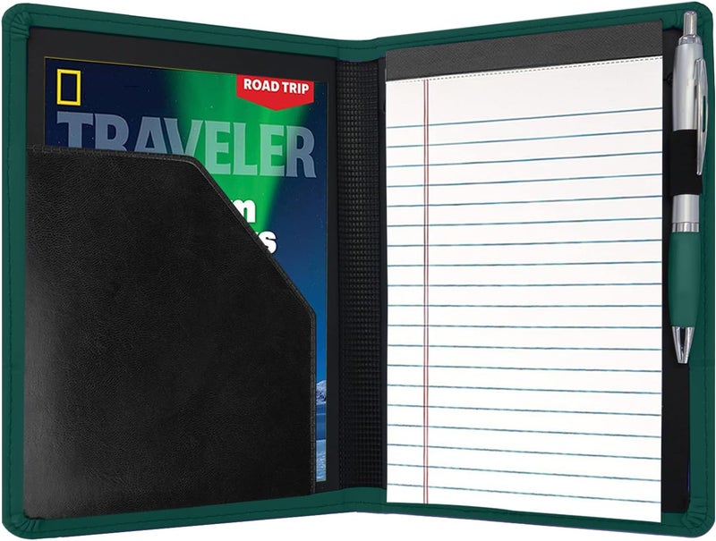Konper Classic Padfolio/Junior Portfolio Folder Case, Business A5 Binder Organizer Notepad for Men Women, 5 x 8 Writing Pad Included,Dark Green - Image 2